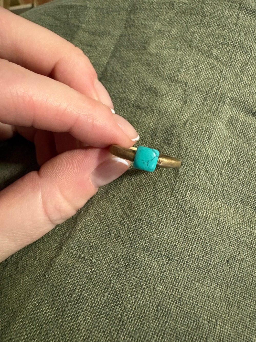 Turquoise Stone Brass Ring - Minimal Stackable Jewelry